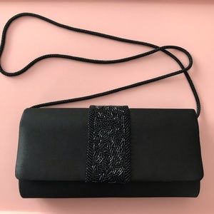 Black Beaded Clutch Crossbody Bag